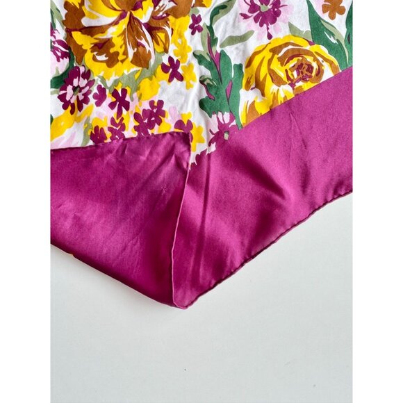 Vintage Unbranded Purple Yellow Rose Floral Silk Habotai 33" x 33" Square Scarf - Picture 9 of 16